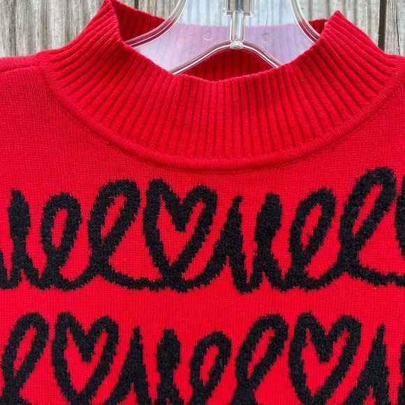 ELLE Scribble Heart Sangria Punch Sweater Women’s Small NWT NEW - Picture 6 of 10